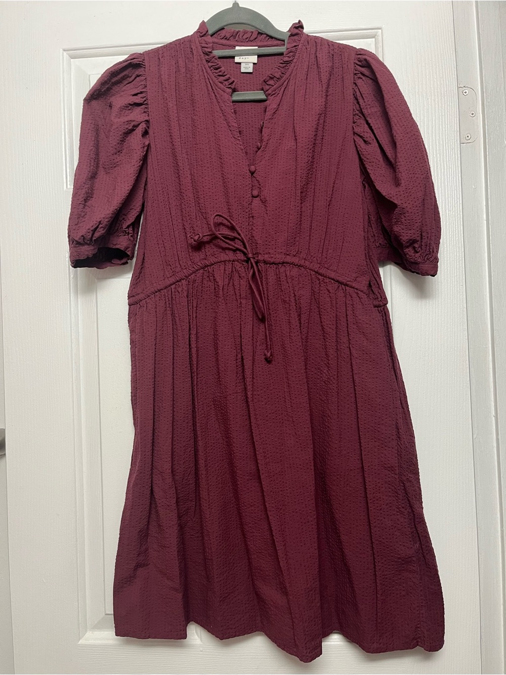a new day Burgundy Textured Dress with Tie Waist